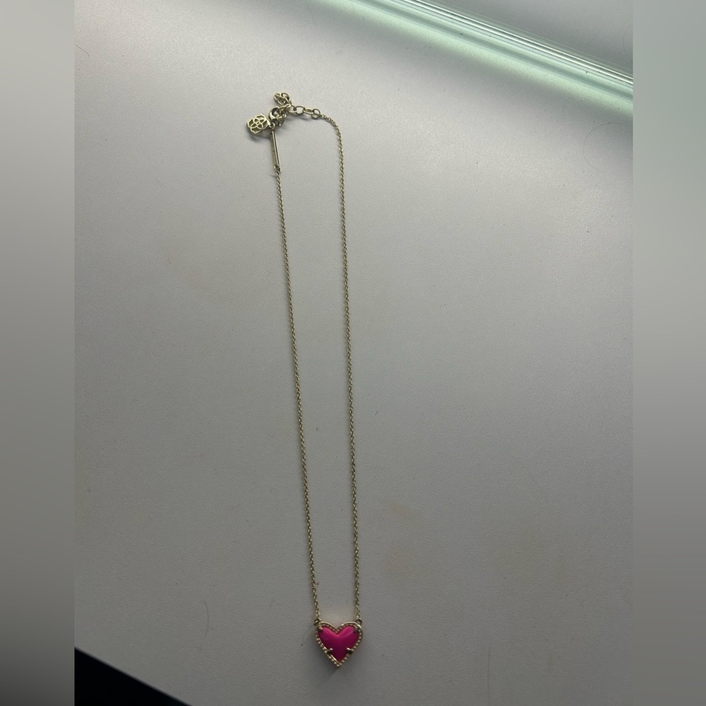 Gold Heart Necklace with Pink Accent - Picture 4 of 4
